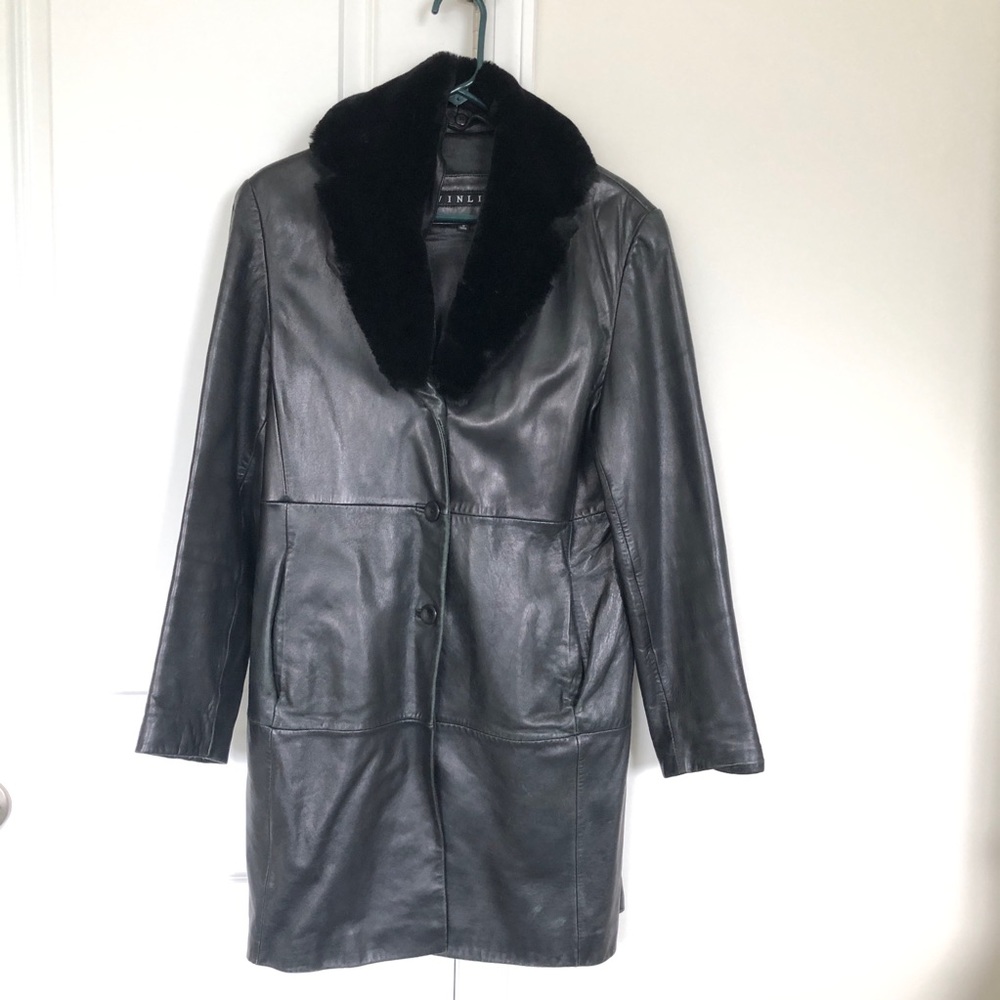 Winlit Vintage Women's Button Down Leather Trench Coat | Black | Size Medium